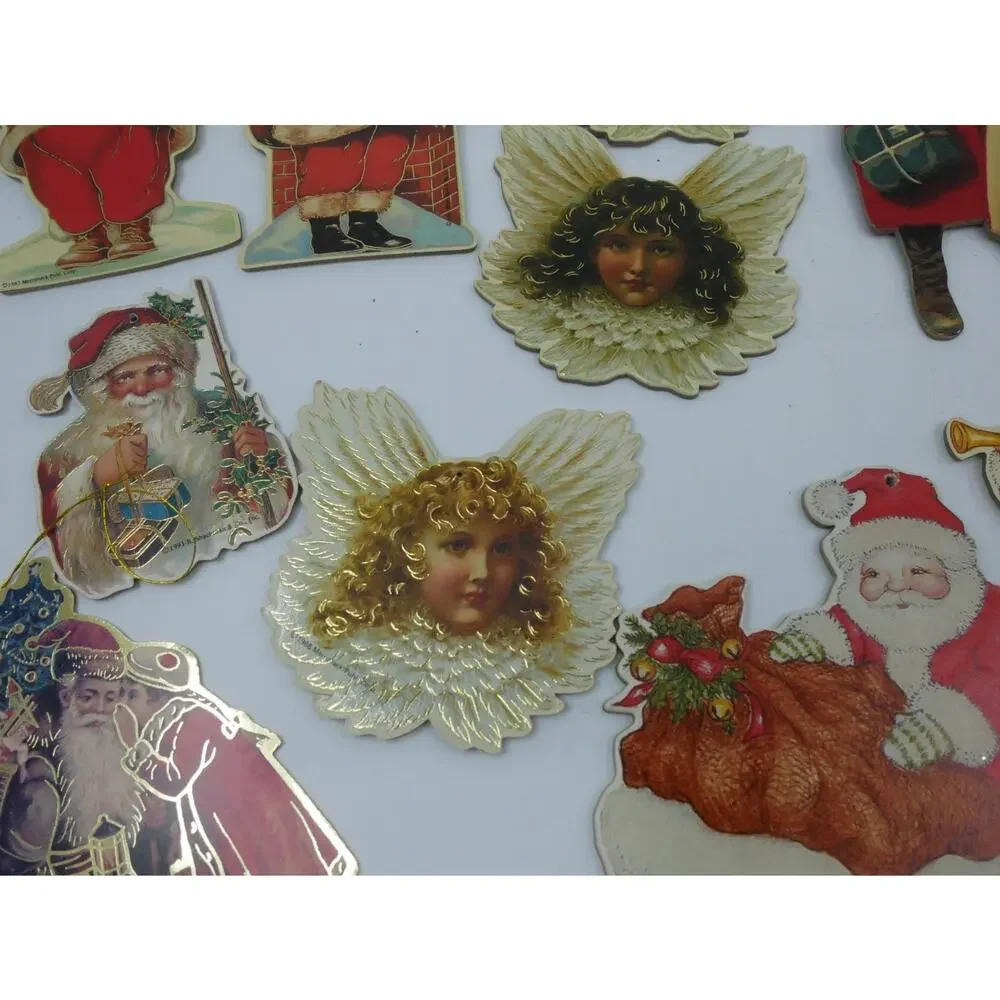 VTG Christmas Merrimack Die Cut Ornaments Victorian Style Lot of 14 Angel Santa